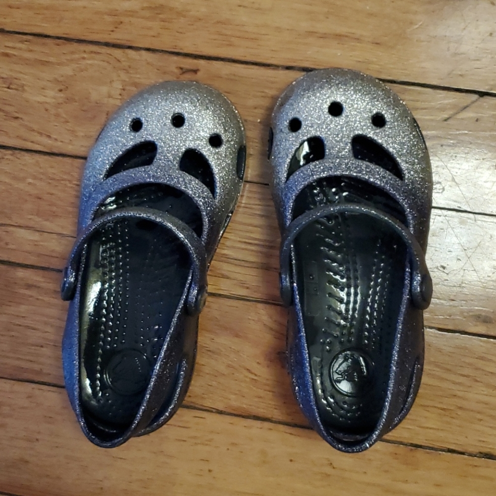 Mary Jane Crocs - silver glitter